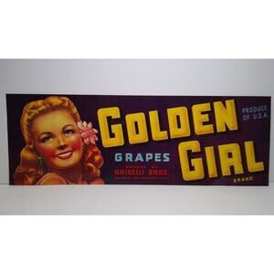Golden Girl Crate Label Vintage Fruit Grapes Blonde Women 1940s Vintage Ghiselli